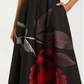 Black Printed Satin Strapless Midi Dress With Pockets