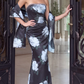 Jovani Beaded Neckline Floral Satin Mermaid