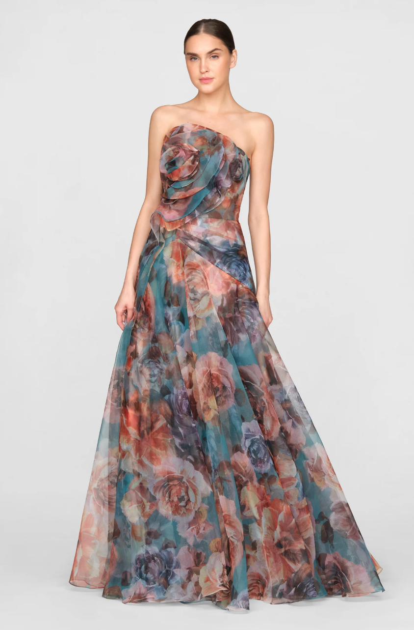 Theia Iona Rosette Draped Gown