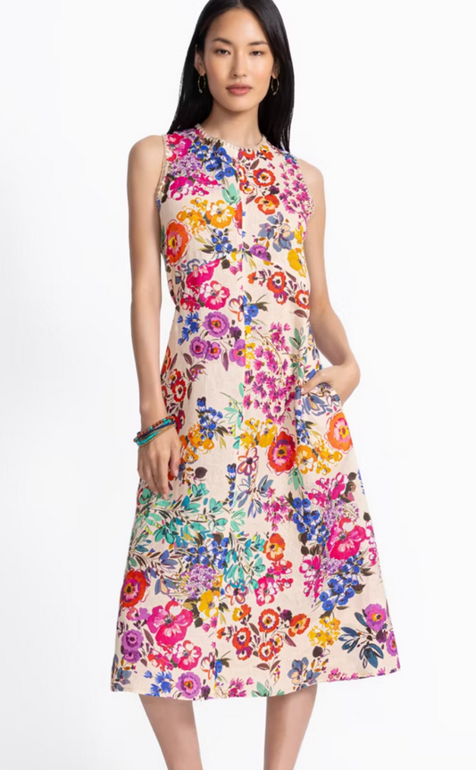 Johnny Was Linen Chevron Tank Dress