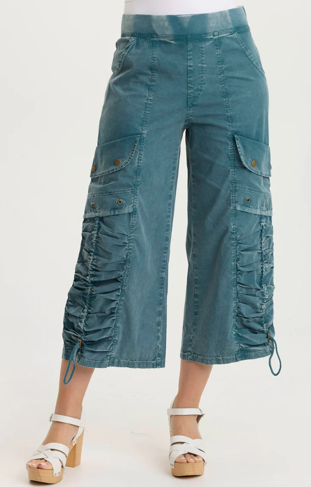 XCVI Muldoon Poplin Ruched Wide-Leg Crop Pant