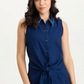 XCVI Tangue Indigo Twill Knotted High-Low Snap-Up Tank