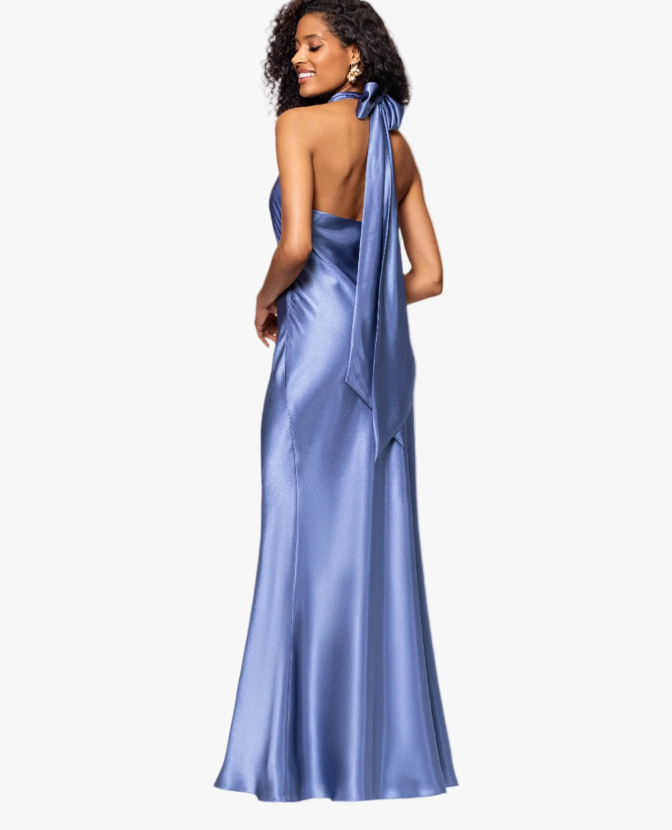 Betsty & Adam Shannon Halter Necktie Floor Length Dress