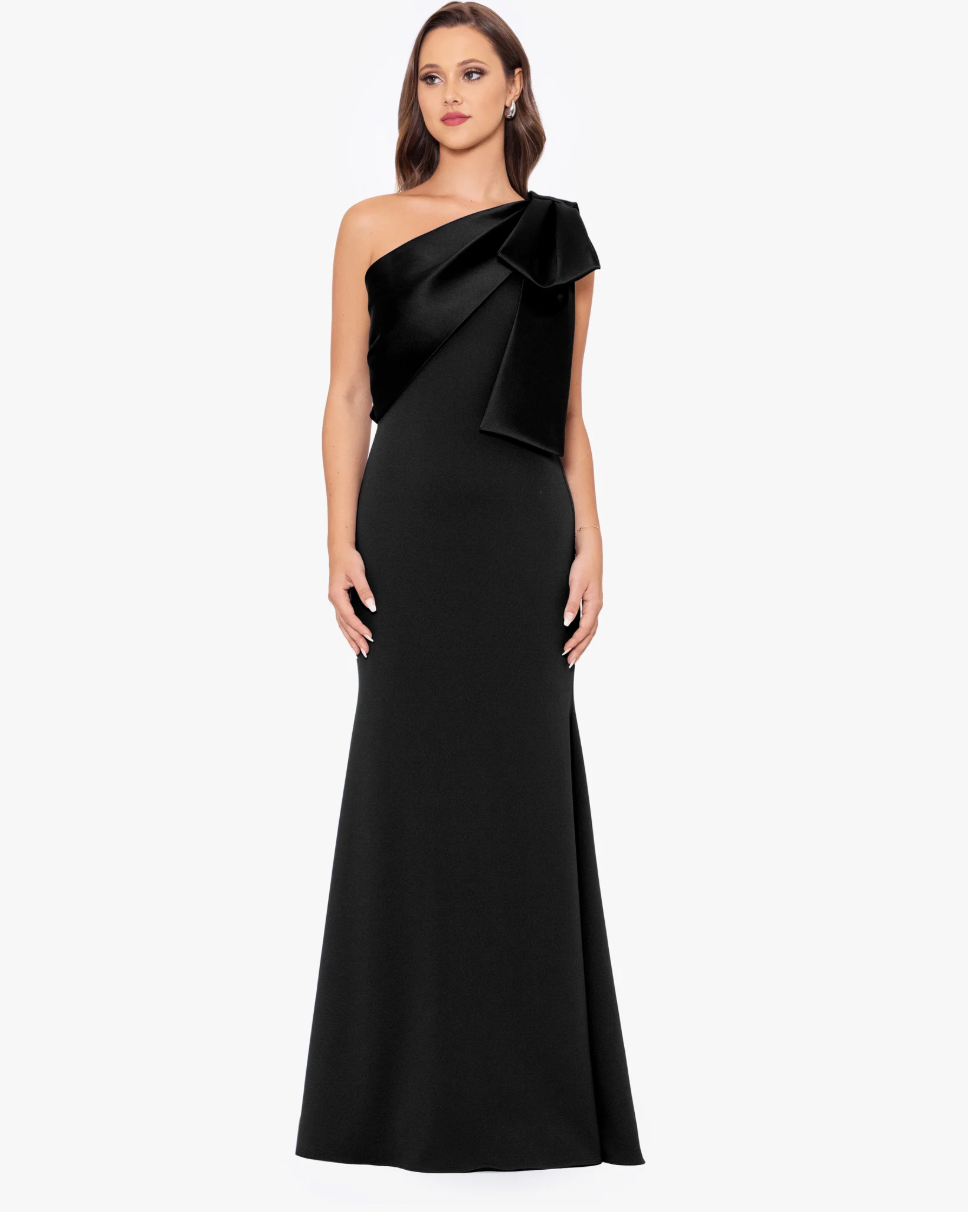 Betsy & Adam Women's Bow-Trimmed One-Shoulder Gown