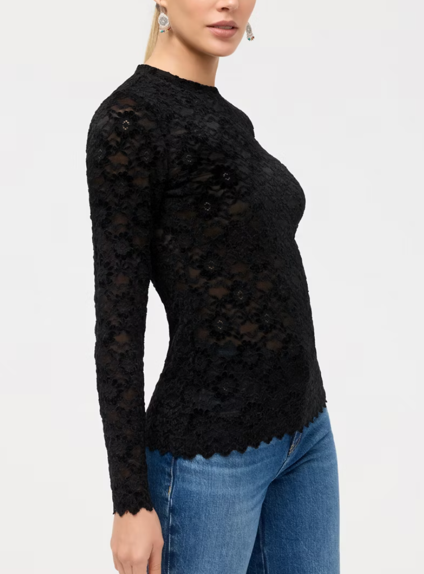 Johnny Was NATALIE LONG SLEEVE STRETCH LACE TEE