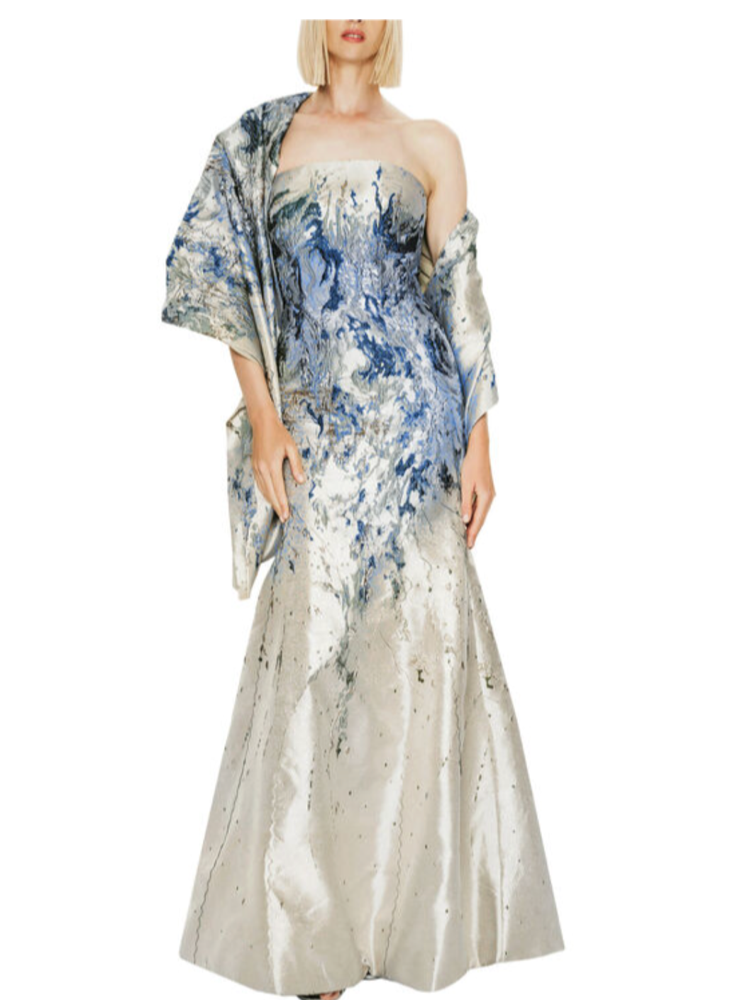 HYNES PARK Brocade Straight Neckline Evening Gown