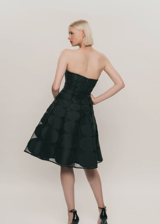 HYNESPARK Circle Mikado Embroidered Scuba Mesh Cocktail Dress