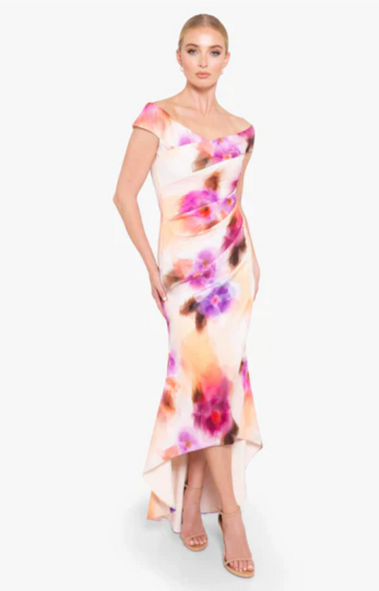 Black Halo EVE Brielle Off-The-Shoulder Slim Hi-Low Dress