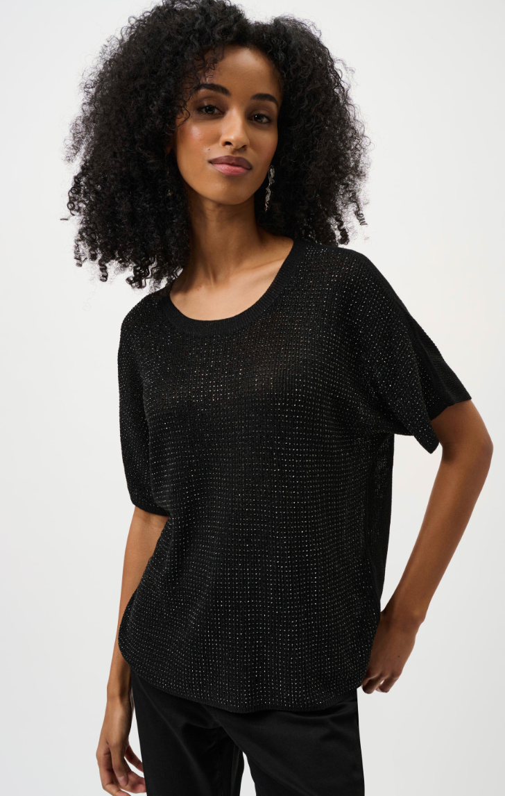 Joseph Ribkoff Metallic Knitted T-shirt with Rhinestones