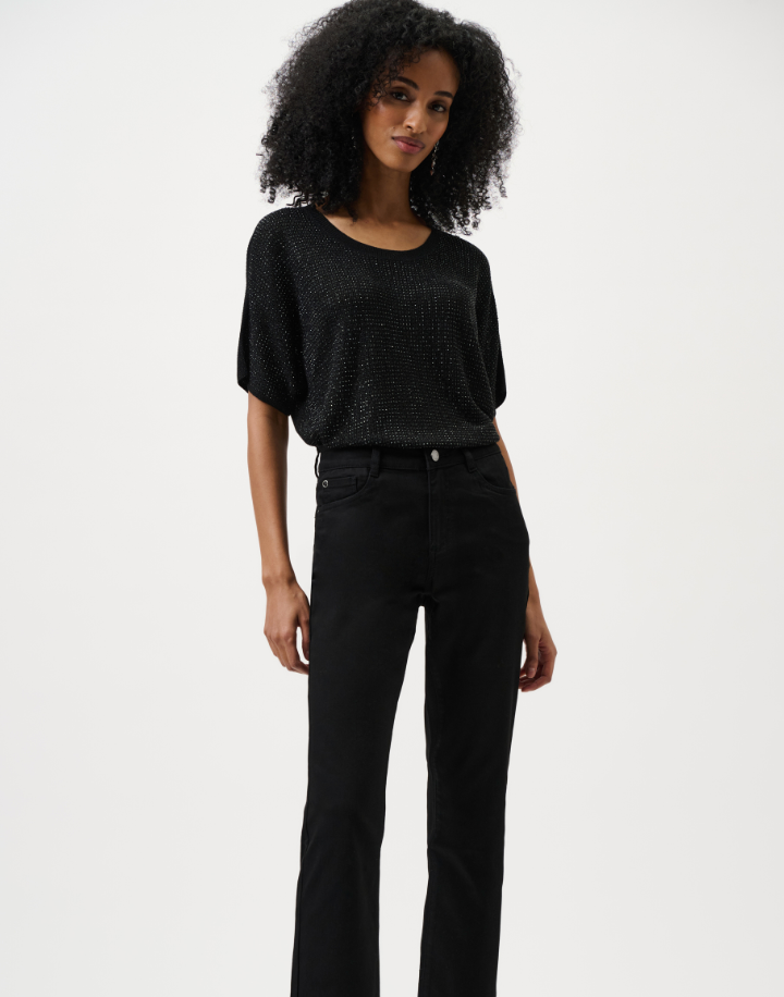 Joseph Ribkoff Metallic Knitted T-shirt with Rhinestones