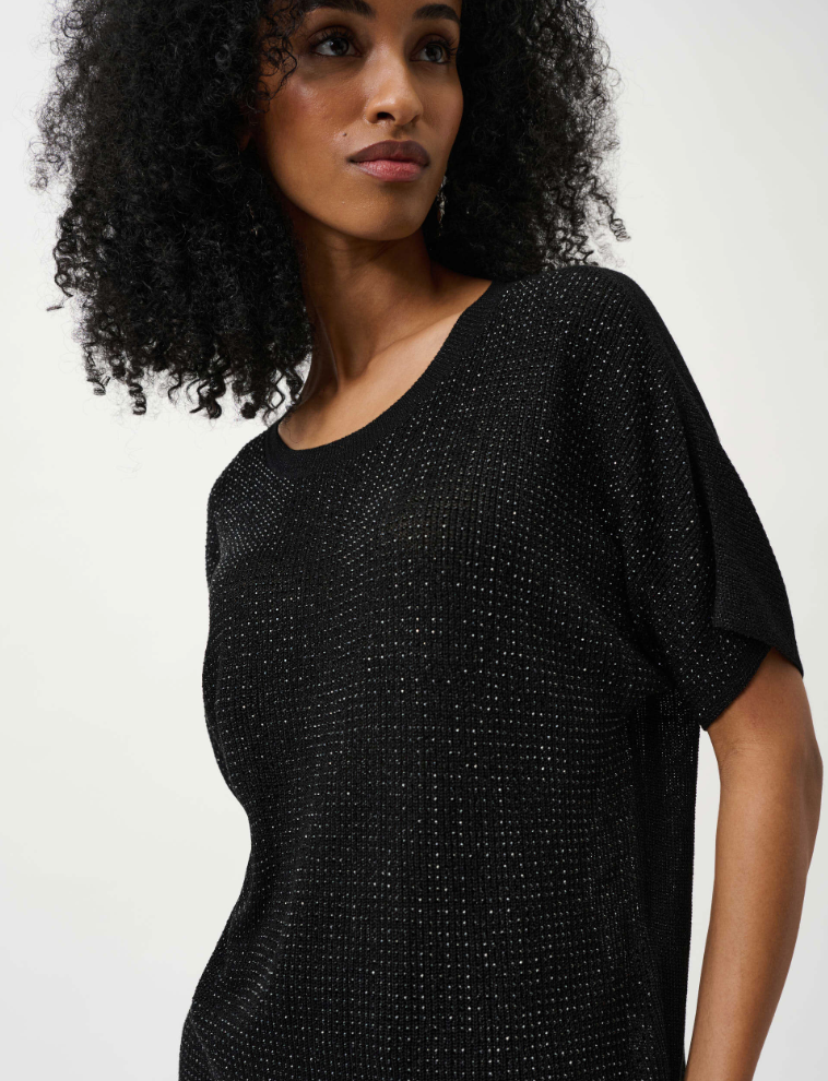 Joseph Ribkoff Metallic Knitted T-shirt with Rhinestones