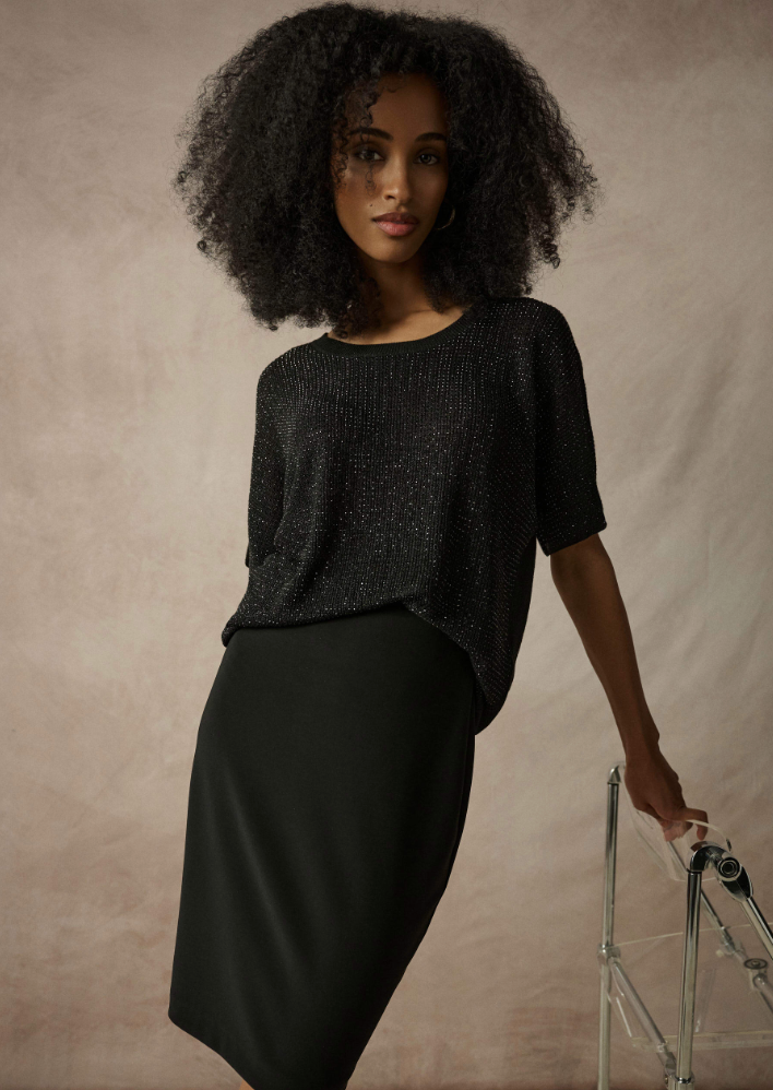 Joseph Ribkoff Metallic Knitted T-shirt with Rhinestones