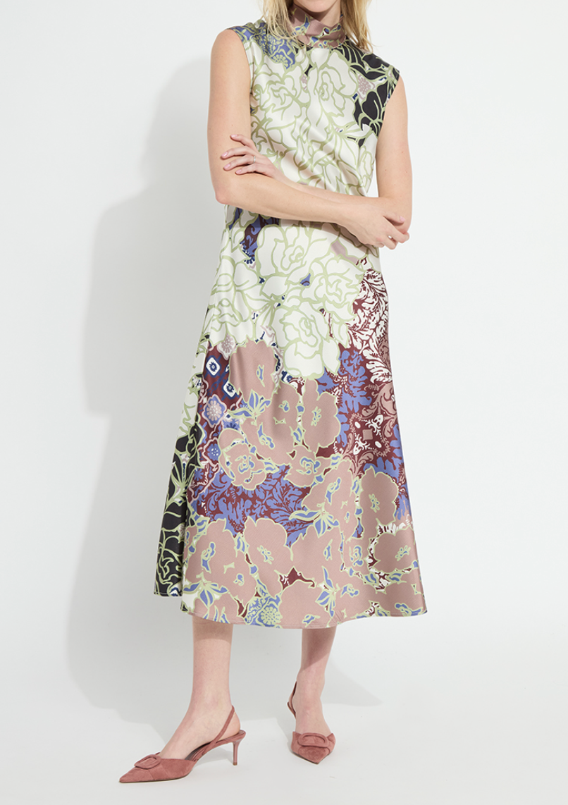 LYSSE Flora Mock Neck Bias Cut Midi Dress
