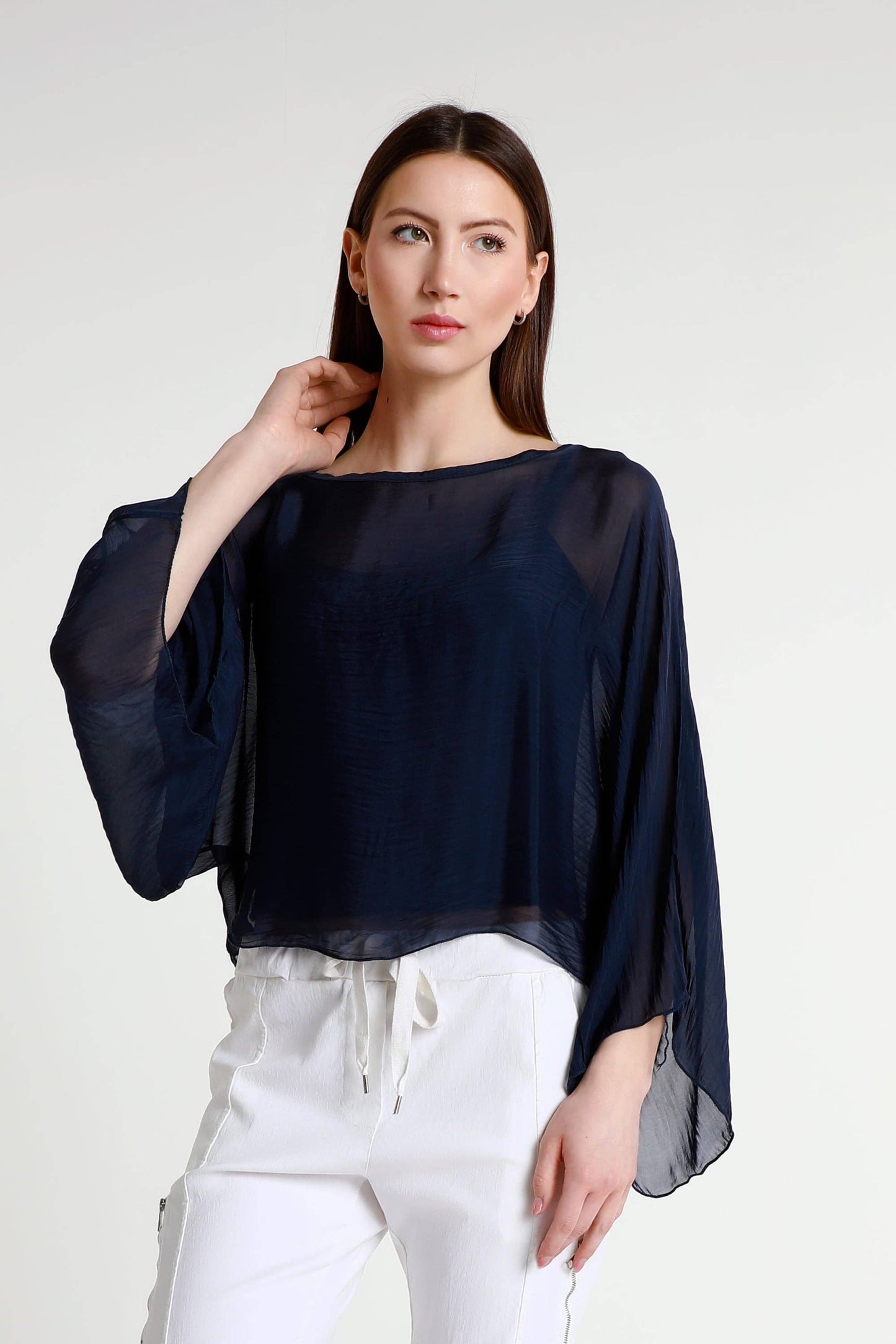 TINA Stephens Italy/Tees By Tina - Sofita 3/4 Sleeve Cropped Silk Kaftan (BQ200)
