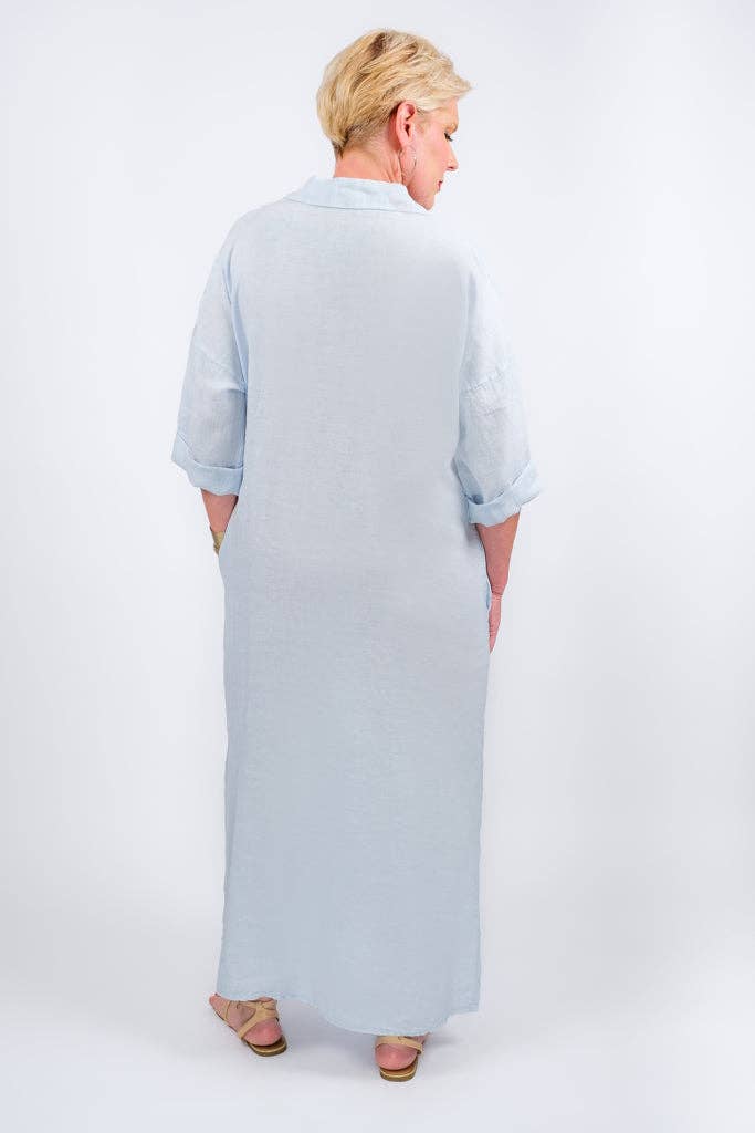 TINA Stephens Italy/Tees By Tina - Fernanda Open Collar Linen Dress (DQ107)