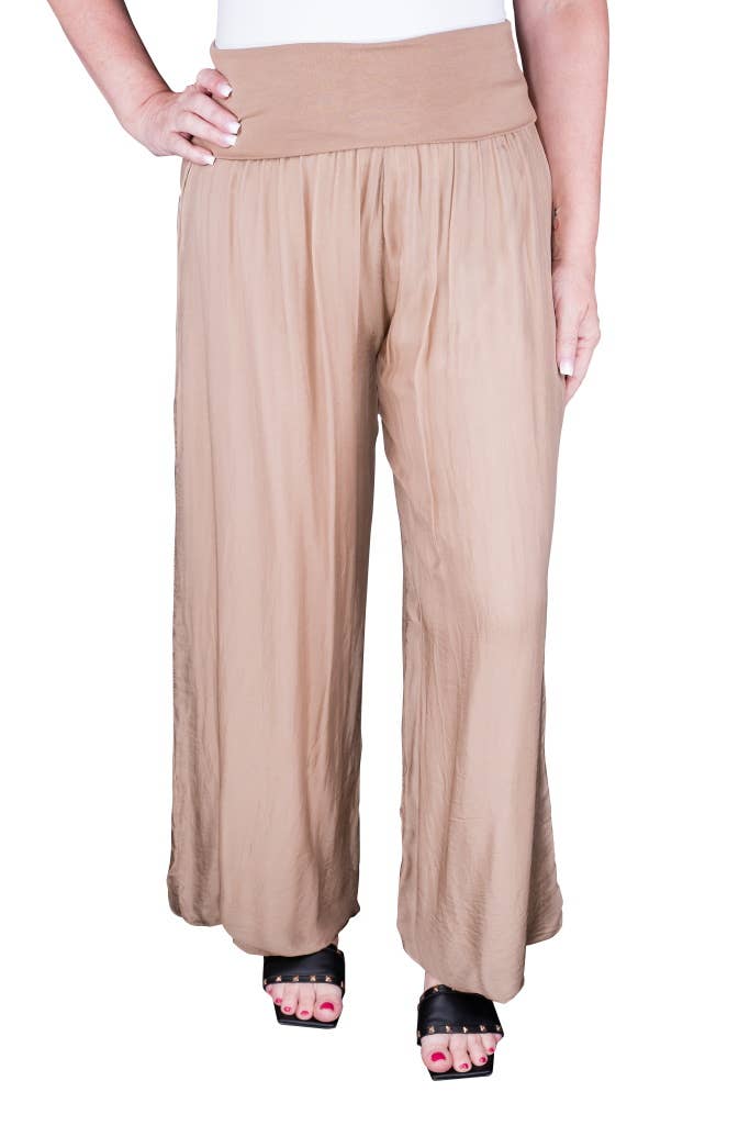 TINA Stephens Italy/Tees By Tina - Mercedes Foldover Waist Silk Pant (PL203): 100 White / One Size