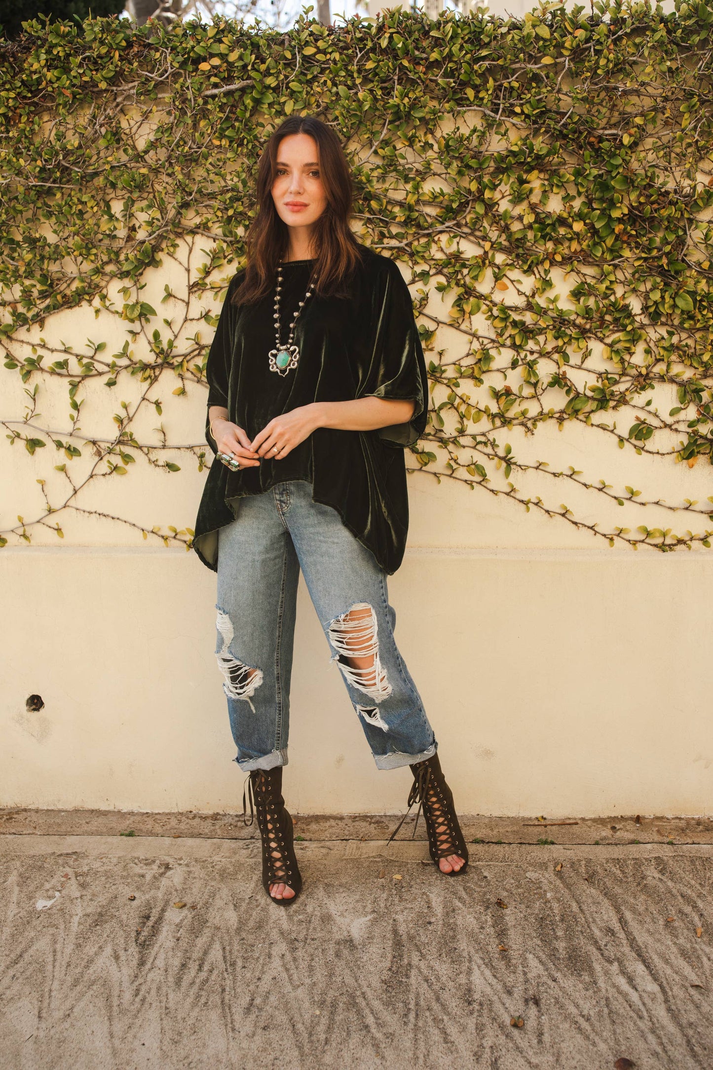 Jennafer Grace Olive Silk Velvet Scarf Top