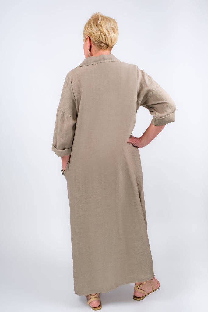 TINA Stephens Italy/Tees By Tina - Fernanda Open Collar Linen Dress (DQ107)