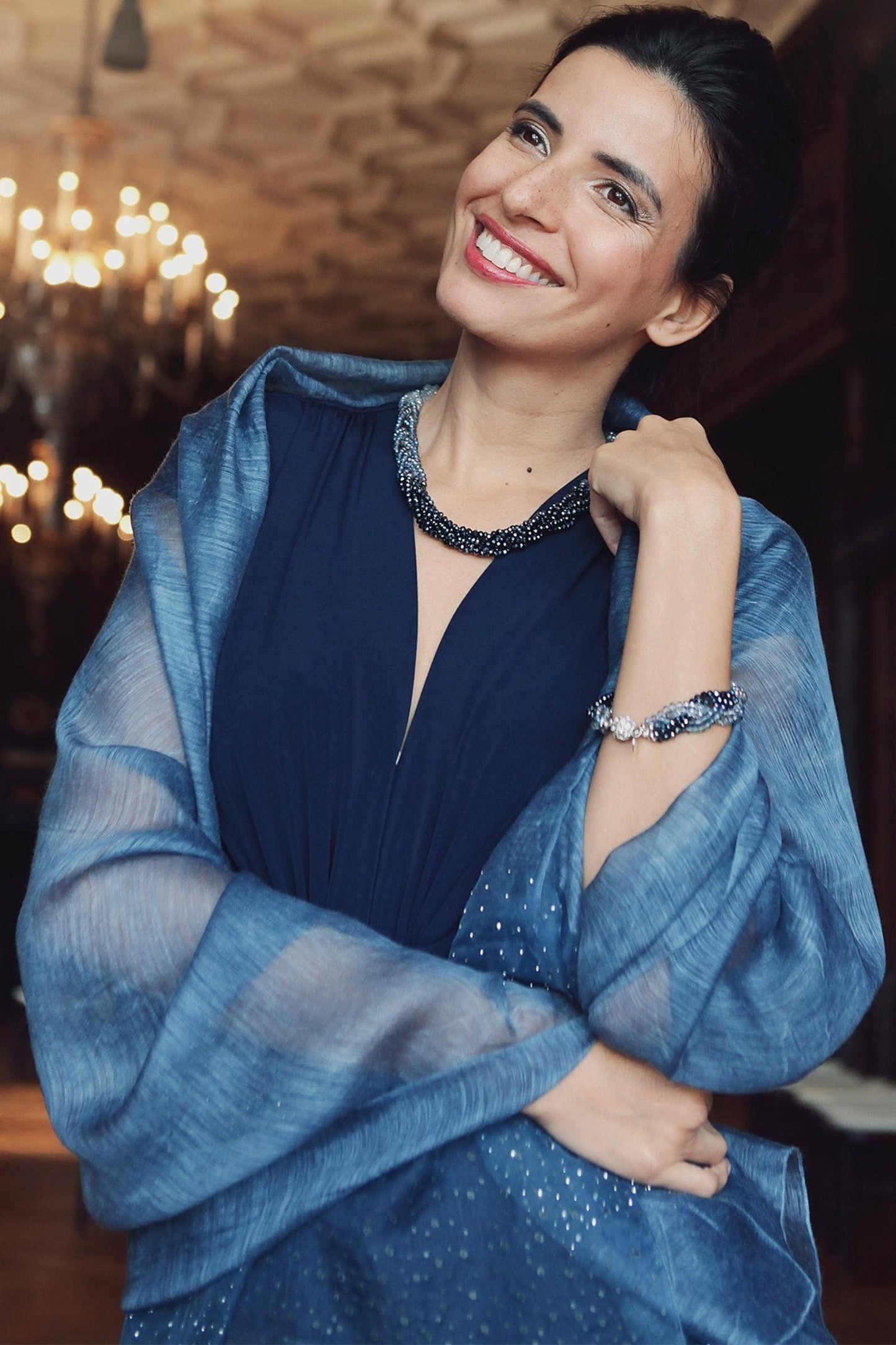 SAACHI - Star Gazer Wool Blend Sparkle Silk Scarf