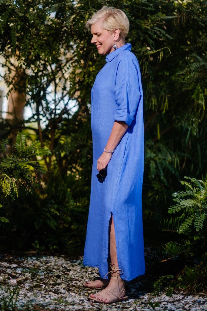TINA Stephens Italy/Tees By Tina - Fernanda Open Collar Linen Dress (DQ107)