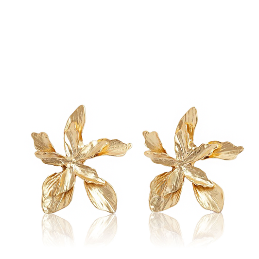 KARINE SULTAN - Large Flower Stud Earrings - 24K Gold Plated