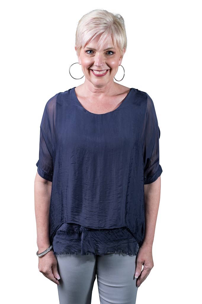 Adriana Silk Double Raw Edge Top (BQ209)