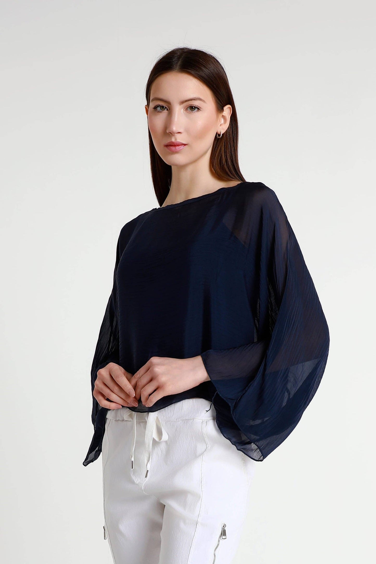 TINA Stephens Italy/Tees By Tina - Sofita 3/4 Sleeve Cropped Silk Kaftan (BQ200)