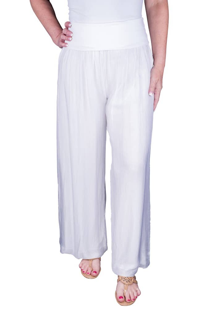 TINA Stephens Italy/Tees By Tina - Mercedes Foldover Waist Silk Pant (PL203): 040 Medium Gray / One Size