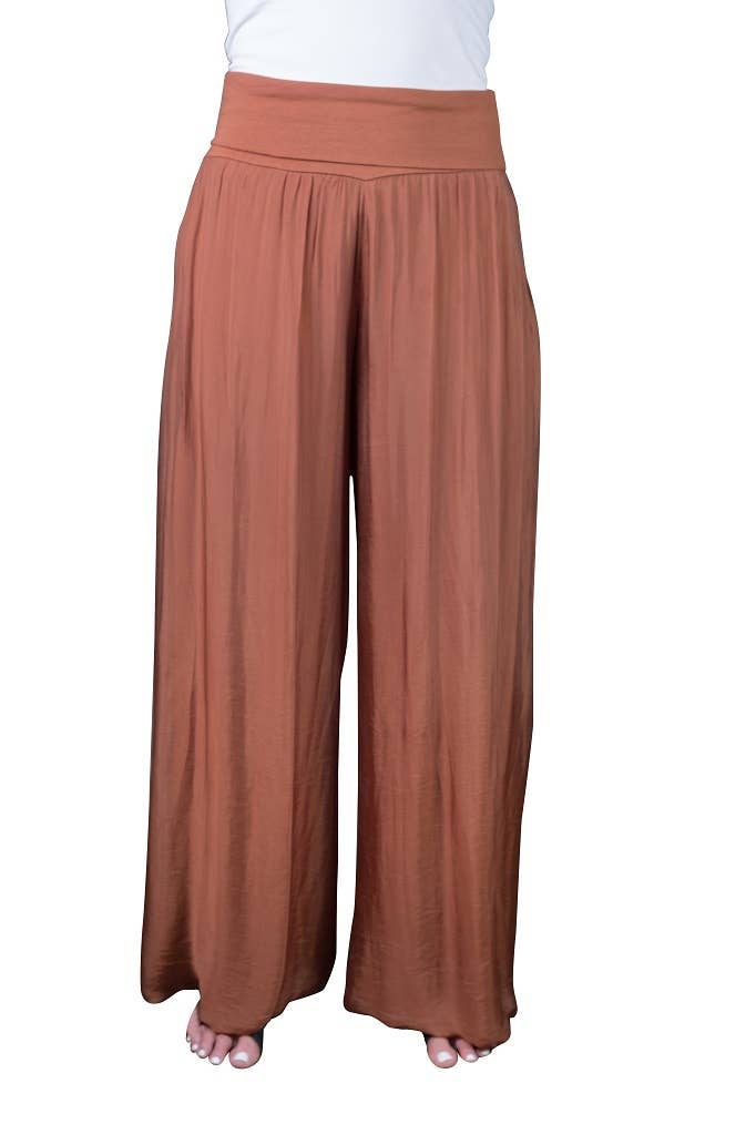 TINA Stephens Italy/Tees By Tina - Mercedes Foldover Waist Silk Pant (PL203): 040 Medium Gray / One Size