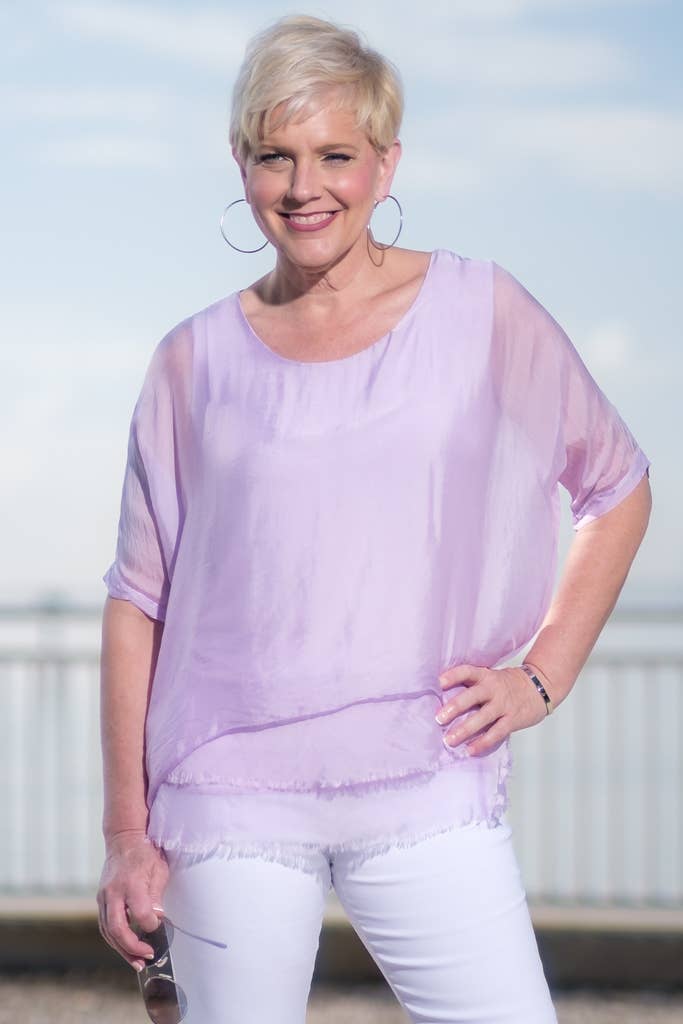 Adriana Silk Double Raw Edge Top (BQ209)