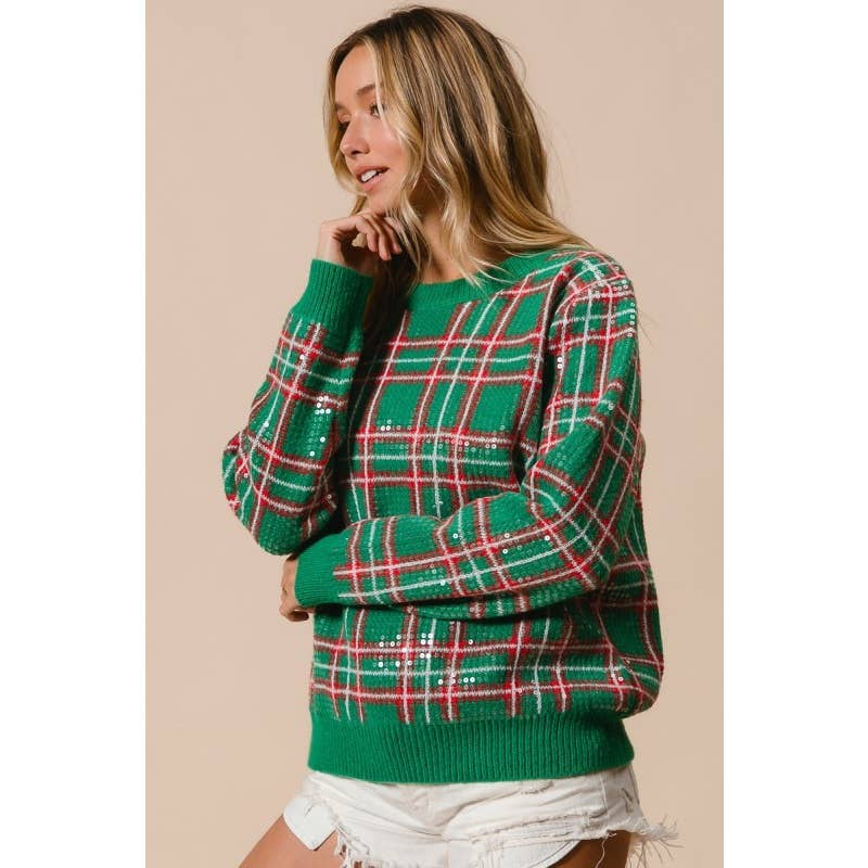 Clear Sequin Plaid Sweater