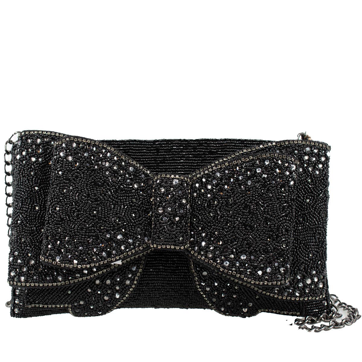 Bow Chic Sparkly Black Clutch