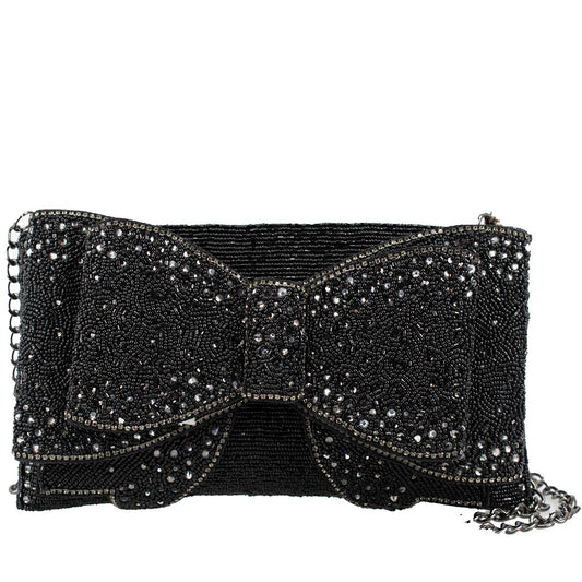 Bow Chic Sparkly Black Clutch