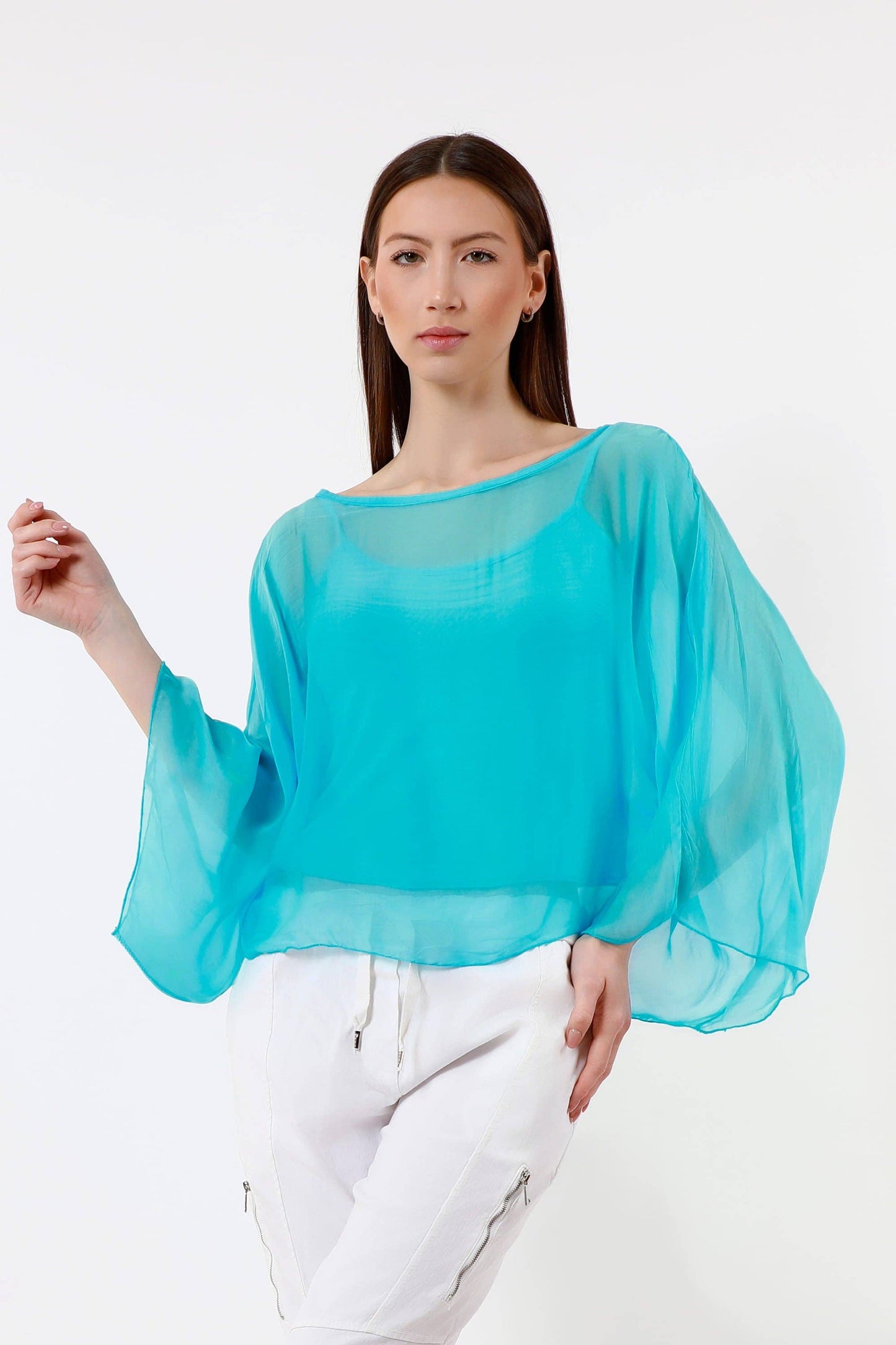 TINA Stephens Italy/Tees By Tina - Sofita 3/4 Sleeve Cropped Silk Kaftan (BQ200)
