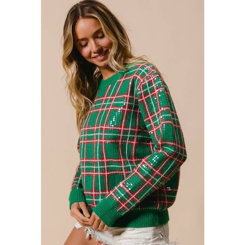Clear Sequin Plaid Sweater