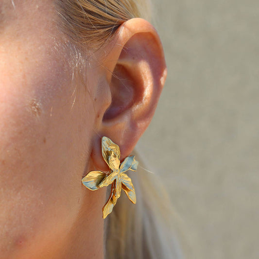 KARINE SULTAN - Large Flower Stud Earrings - 24K Gold Plated