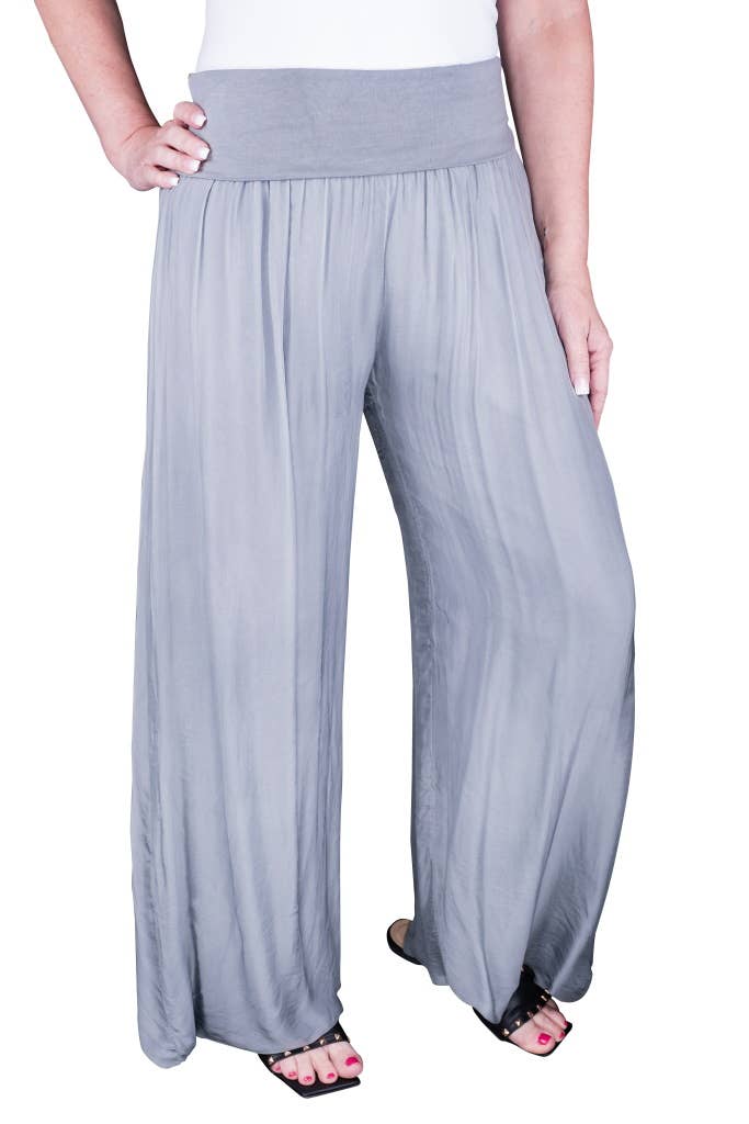 TINA Stephens Italy/Tees By Tina - Mercedes Foldover Waist Silk Pant (PL203): 040 Medium Gray / One Size