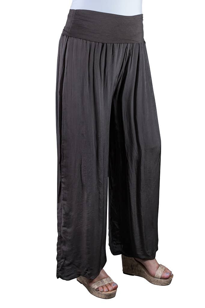 TINA Stephens Italy/Tees By Tina - Mercedes Foldover Waist Silk Pant (PL203): 100 White / One Size