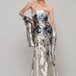 HYNES PARK Brocade Straight Neckline Evening Gown