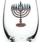 Menorah Holiday Jeweled Stemless Wine Glass