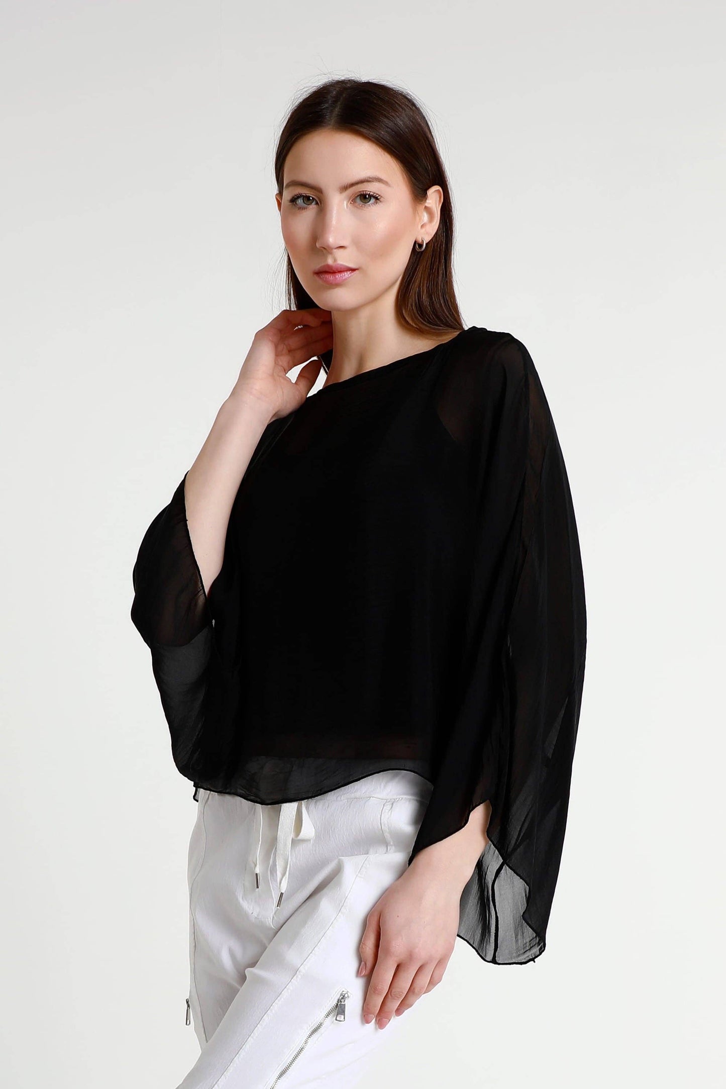 TINA Stephens Italy/Tees By Tina - Sofita 3/4 Sleeve Cropped Silk Kaftan (BQ200)