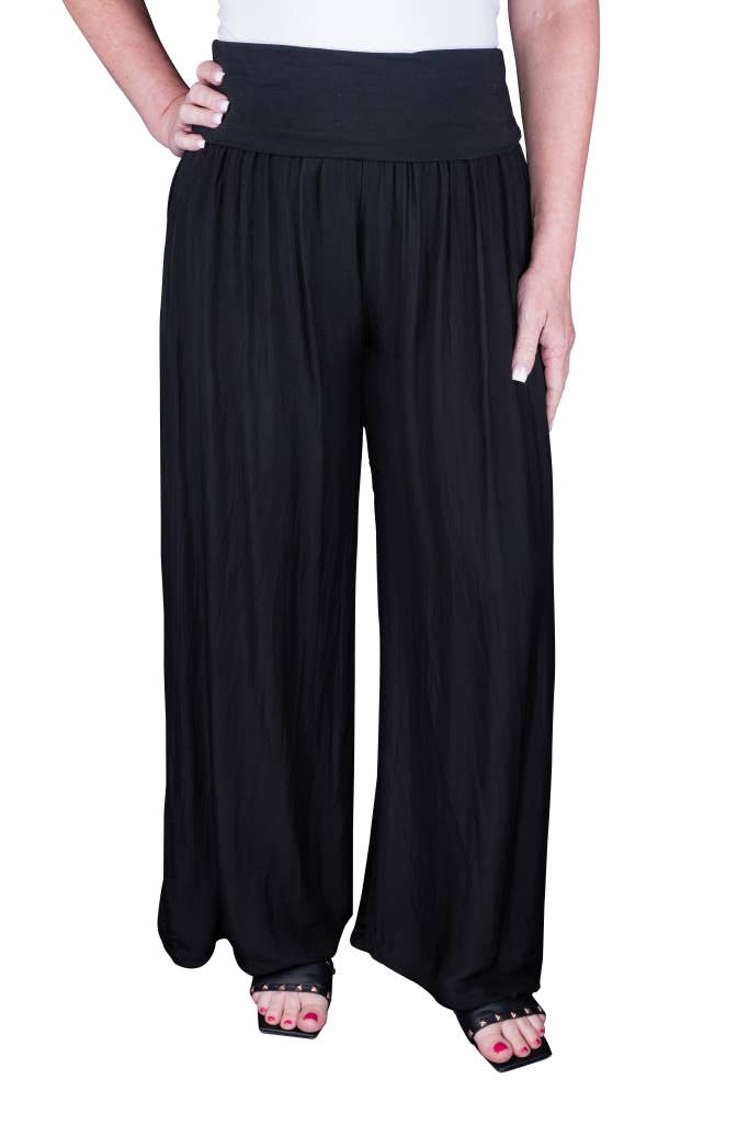 TINA Stephens Italy/Tees By Tina - Mercedes Foldover Waist Silk Pant (PL203): 150 Pearl / One Size
