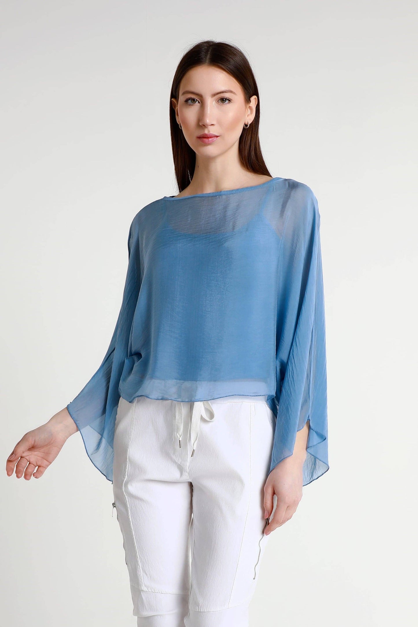 TINA Stephens Italy/Tees By Tina - Sofita 3/4 Sleeve Cropped Silk Kaftan (BQ200)