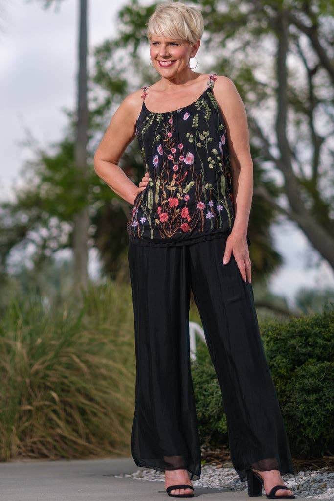 TINA Stephens Italy/Tees By Tina - Roxy Silk Straight Leg Pant (PL212)