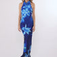 Betsy Adam Maya Print Satin Halter Neck Floor Length Dress